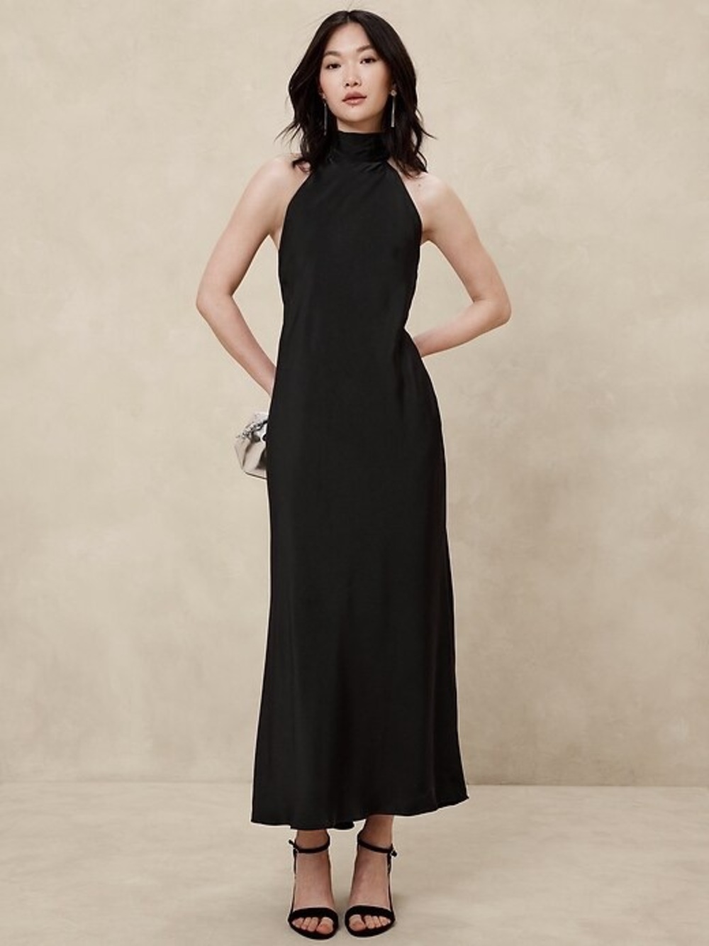 NEW Banana Republic Black Halter-Neck Maxi Dress